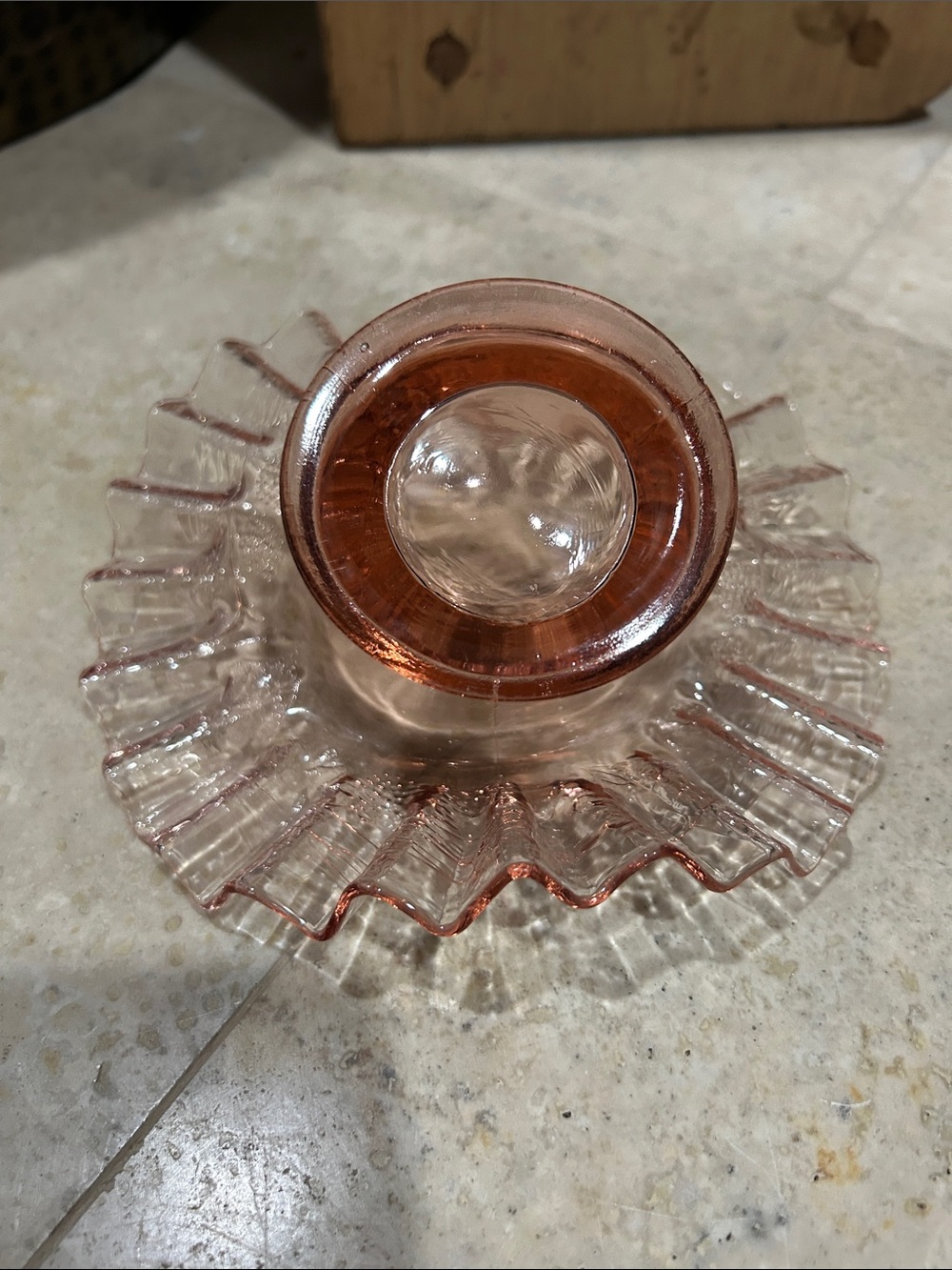 vintage FENTON clear pink ruffled glass candy dish - Picture 9 of 11
